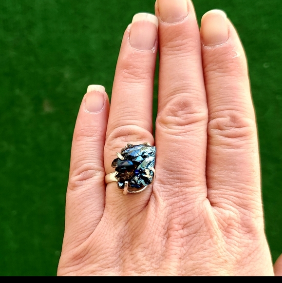 New Titanium Druzy 925 Silver Ring. - Picture 4 of 9